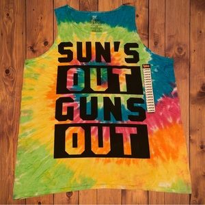 Here To Stay Suns Out Guns Out Gay Pride Shirt LGBTQ Tank Top Spencer’s Tie Dye
